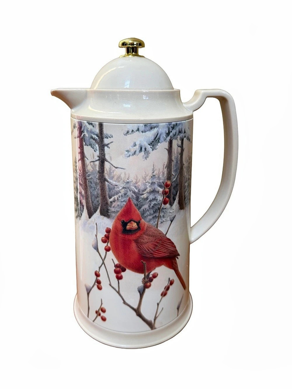 Vintage Lenox “Winter Greetings” Cardinal bird design Thermal Carafe-1990s-EUC